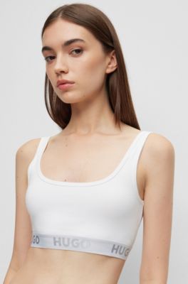Bralette aus Stretch-Baumwolle mit Logo-Band, Wei&szlig;