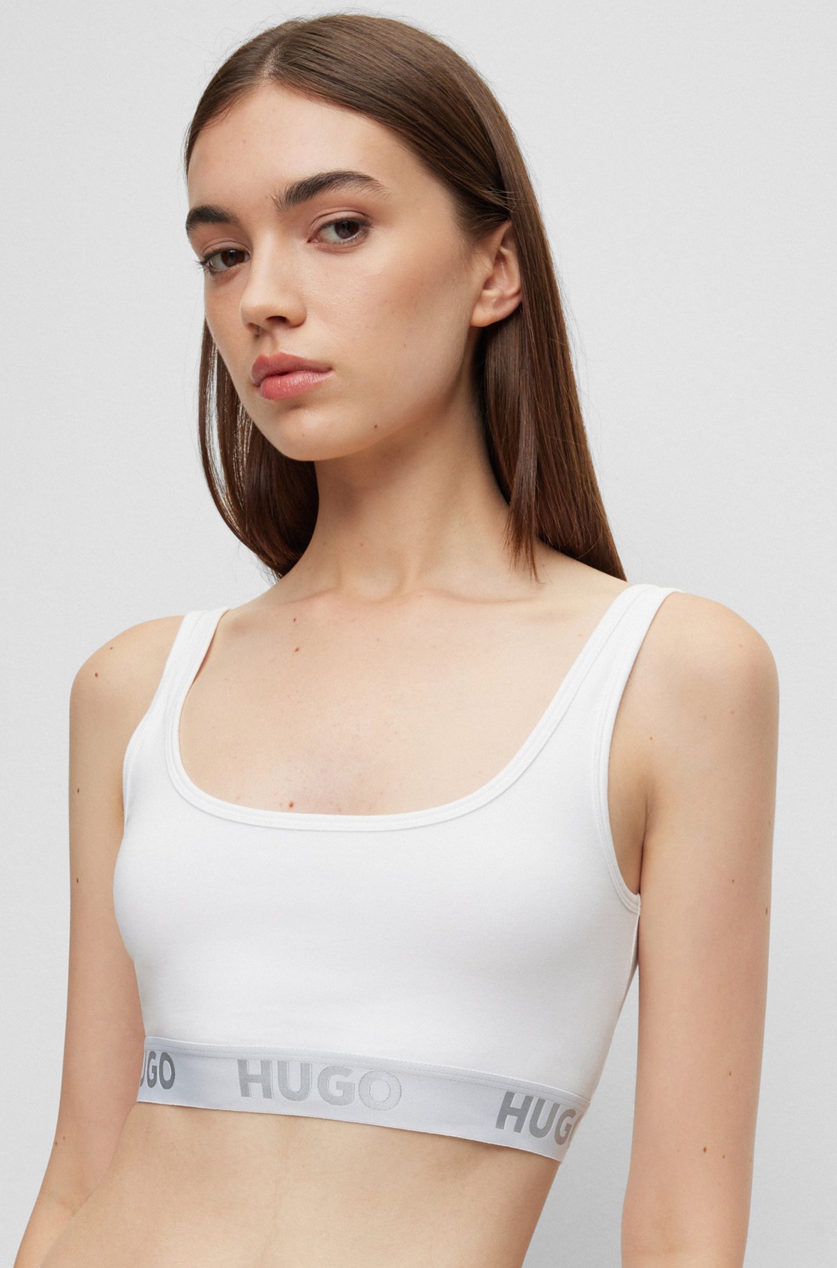 Stretch-cotton bralette with logo band, White