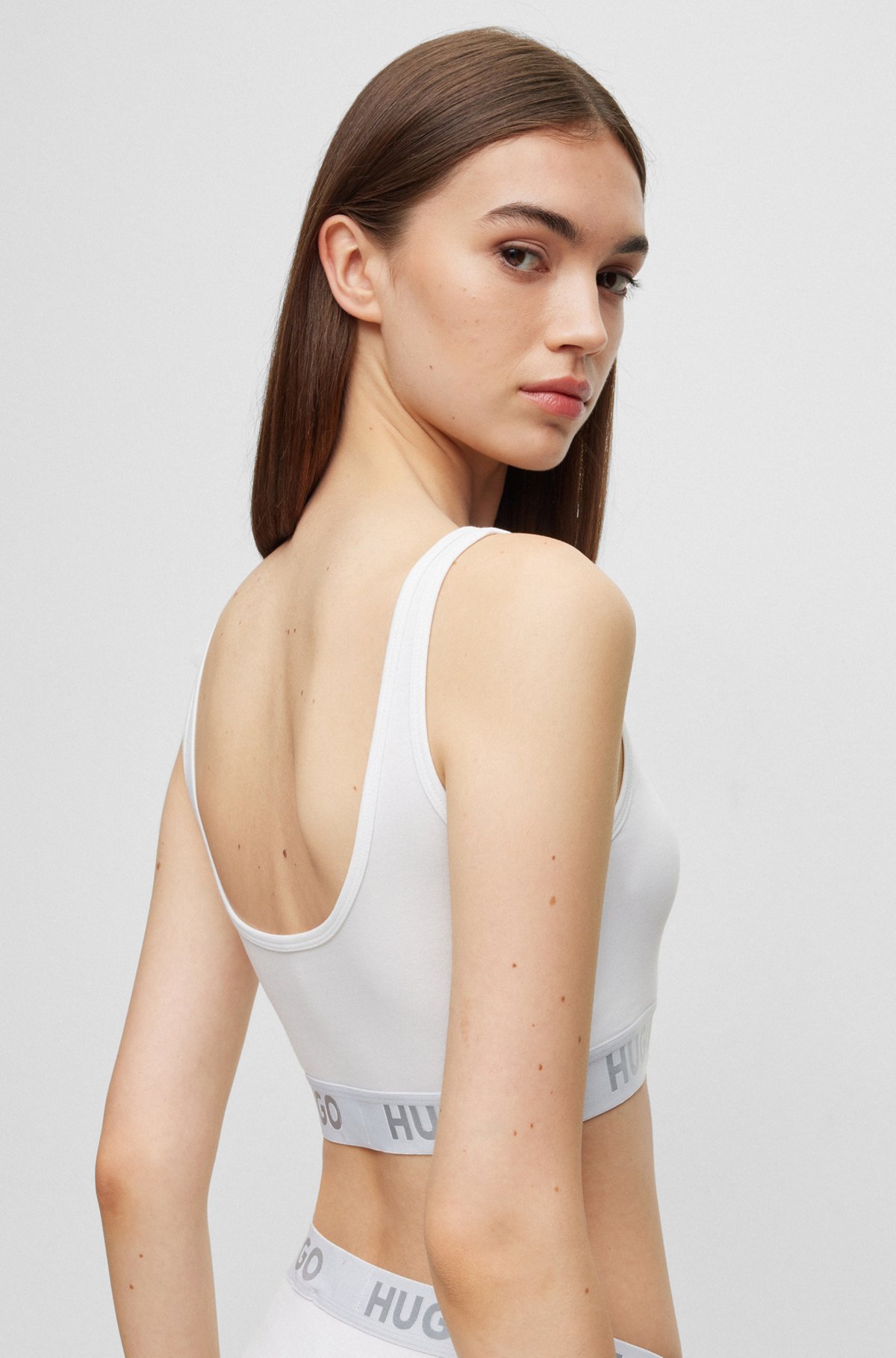 Stretch-cotton bralette with logo band, White
