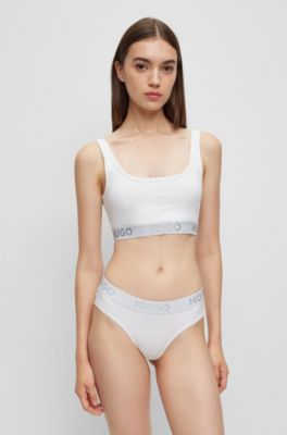 Stretch-cotton bralette with logo band, White