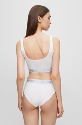 Stretch-cotton bralette with logo band, White