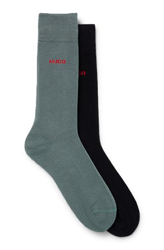 Set van twee paar sokken van een katoenmix, Zwart / groen