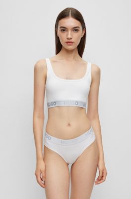 Braguitas de algod&oacute;n el&aacute;stico con logo en la cintura, Blanco