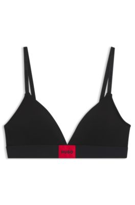 Stretch-cotton triangle bra with red logo, Black