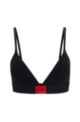 Stretch-cotton triangle bra with red logo label, Black