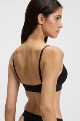Stretch-cotton triangle bra with red logo, Black