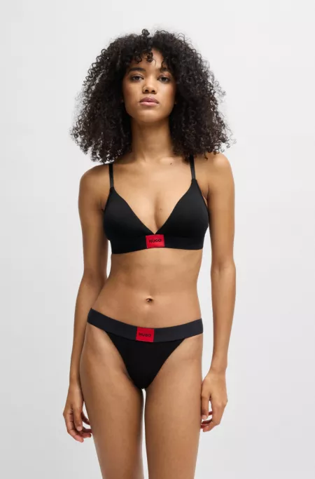 Stretch-cotton triangle bra with red logo label
