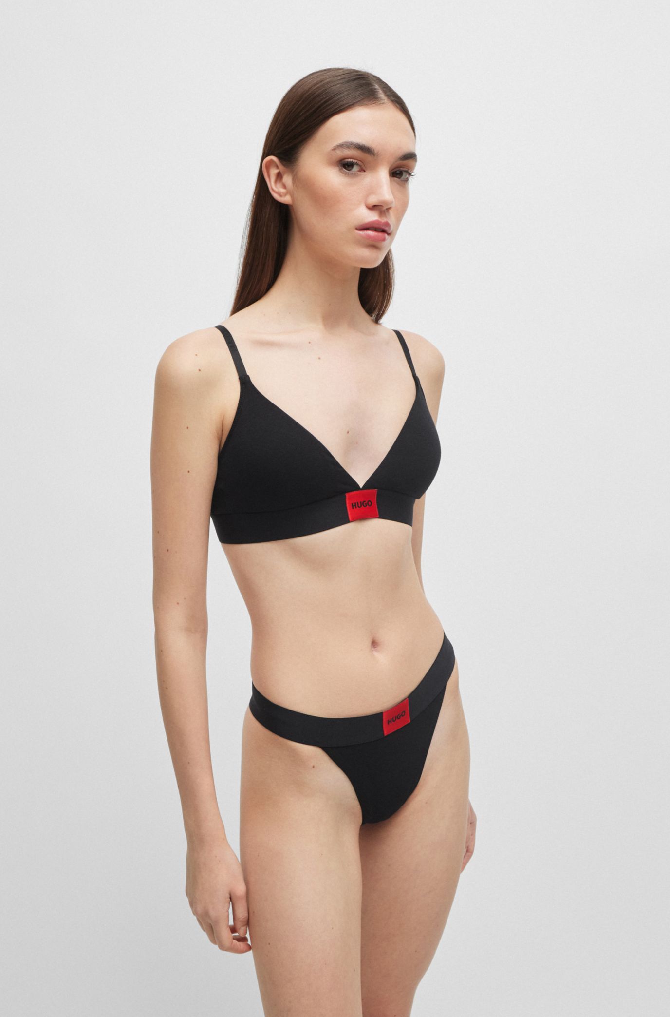 HUGO - Stretch-cotton with red triangle logo label bra