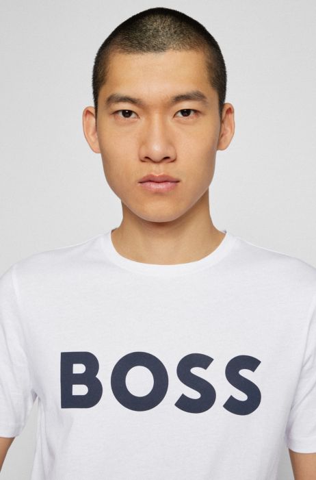 Boss コットンジャージー Tシャツ ラバープリントロゴ