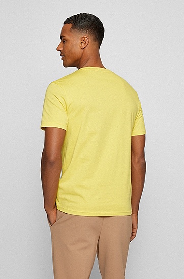 橡胶徽标印花装饰平纹针织棉布 T 恤,  730_Bright Yellow