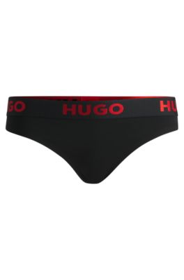 HUGO - String aus Stretch-Baumwolle mit Logos am Bund