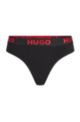 Stretch-cotton thong with logo waistband, Black