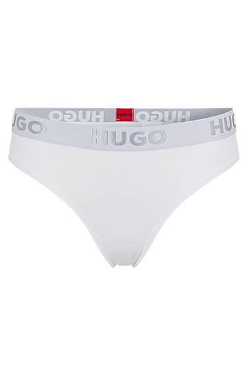 Stretch-cotton thong with logo waistband, Hugo boss