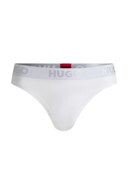Stretch-cotton thong with logo waistband