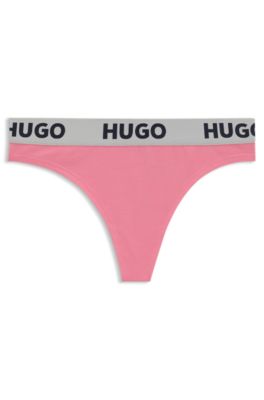 Stretch-cotton thong with logo waistband, light pink