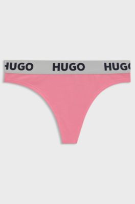 Stretch-cotton thong with logo waistband, light pink