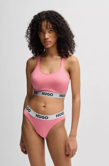 Stretch-cotton thong with logo waistband