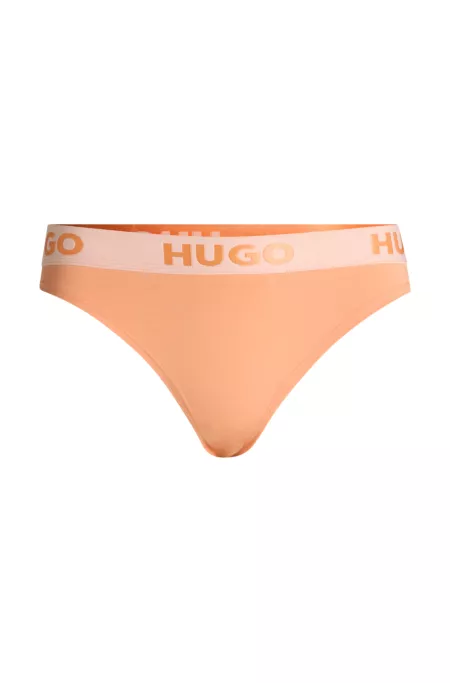 Stretch-cotton thong with logo waistband