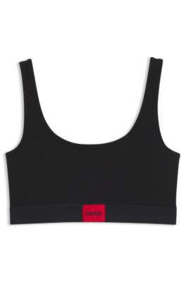 Stretch-cotton bralette with red logo label, Black