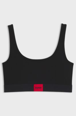 Stretch-cotton bralette with red logo label, Black