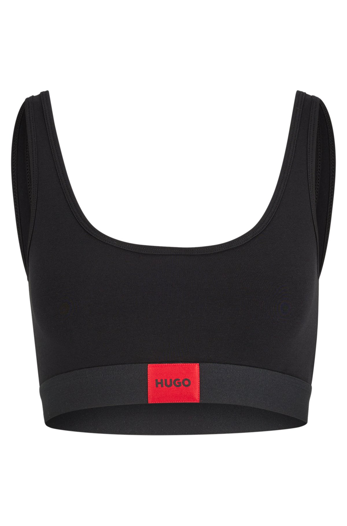 HUGO - Bralette aus Stretch-Baumwolle mit rotem Logo-Label