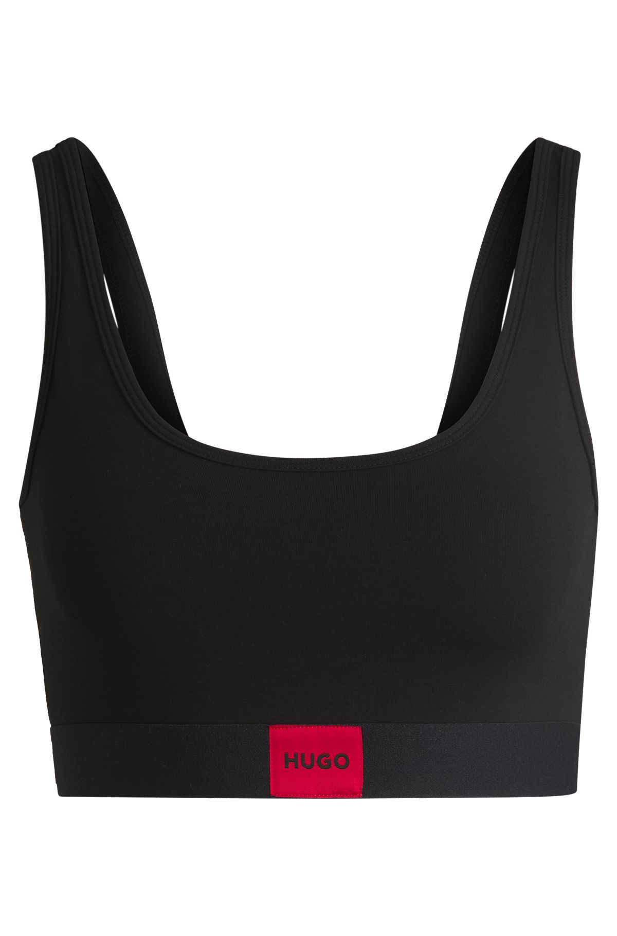 Stretch-cotton bralette with red logo label, Black