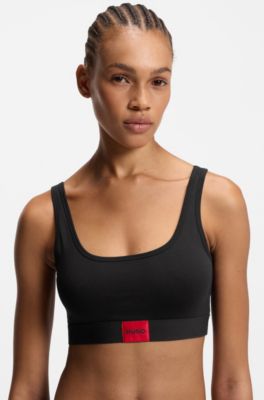 Stretch-cotton bralette with red logo label, Black