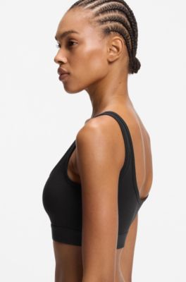 Stretch-cotton bralette with red logo label, Black