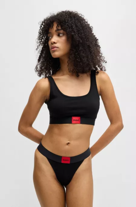 Stretch-cotton bralette with red logo label