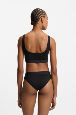 Bralette aus Stretch-Baumwolle mit rotem Logo-Label, Schwarz