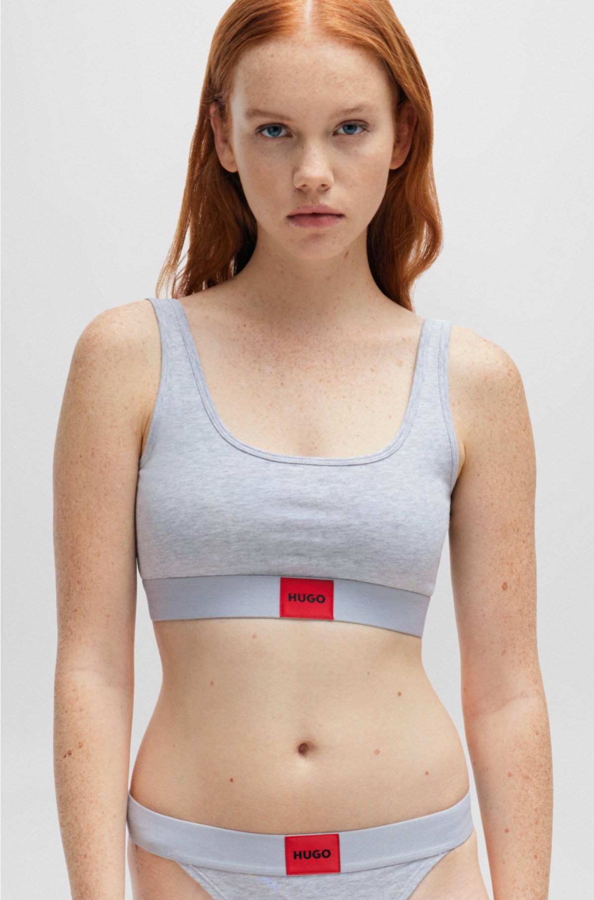 logo - Stretch-cotton HUGO red bralette label with