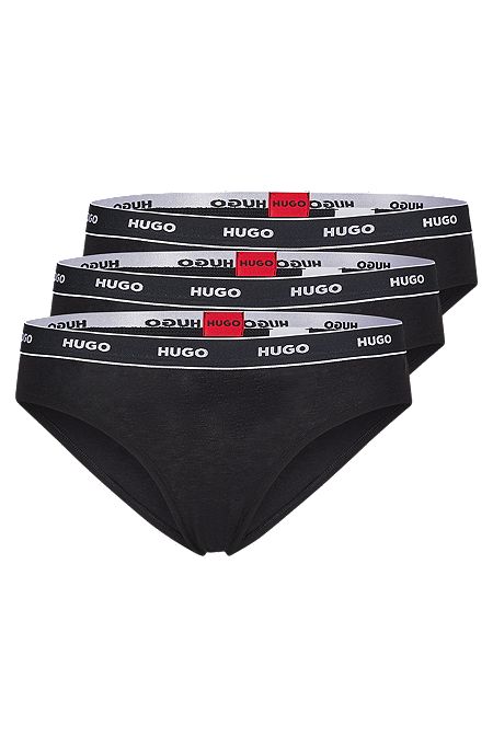 Three-pack of stretch-cotton briefs with logo waistbands, Black