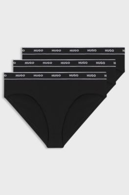 Lot de trois slips en coton stretch avec logo &agrave; la taille, Noir
