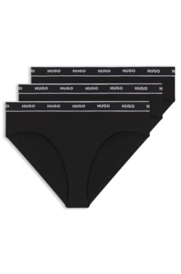 HUGO Damen Schwarz Dreierpack Slips Aus Stretch-Baumwolle Mit Logo-Bund Mittel