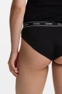 3-pack trosor i bomullsstretch med logga p&aring; midjebanden, Svart