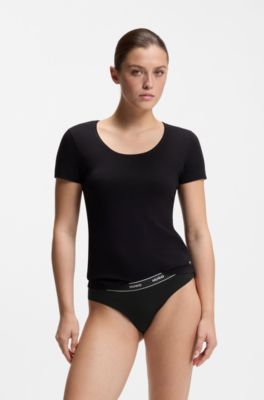 Stretch-cotton briefs with logo waistband, Black