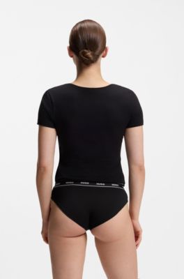 Stretch-cotton briefs with logo waistband, Black