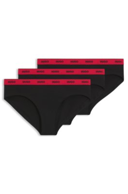 HUGO Damen Schwarz Dreierpack Slips Aus Stretch-Baumwolle Mit Logo-Bund Mittel