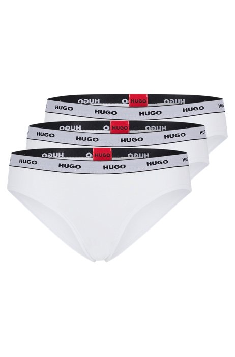 Three-pack of stretch-cotton briefs with logo waistbands, White