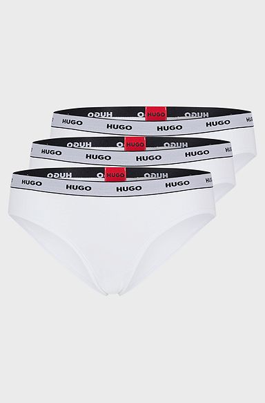 Three-pack of stretch-cotton briefs with logo waistbands, White