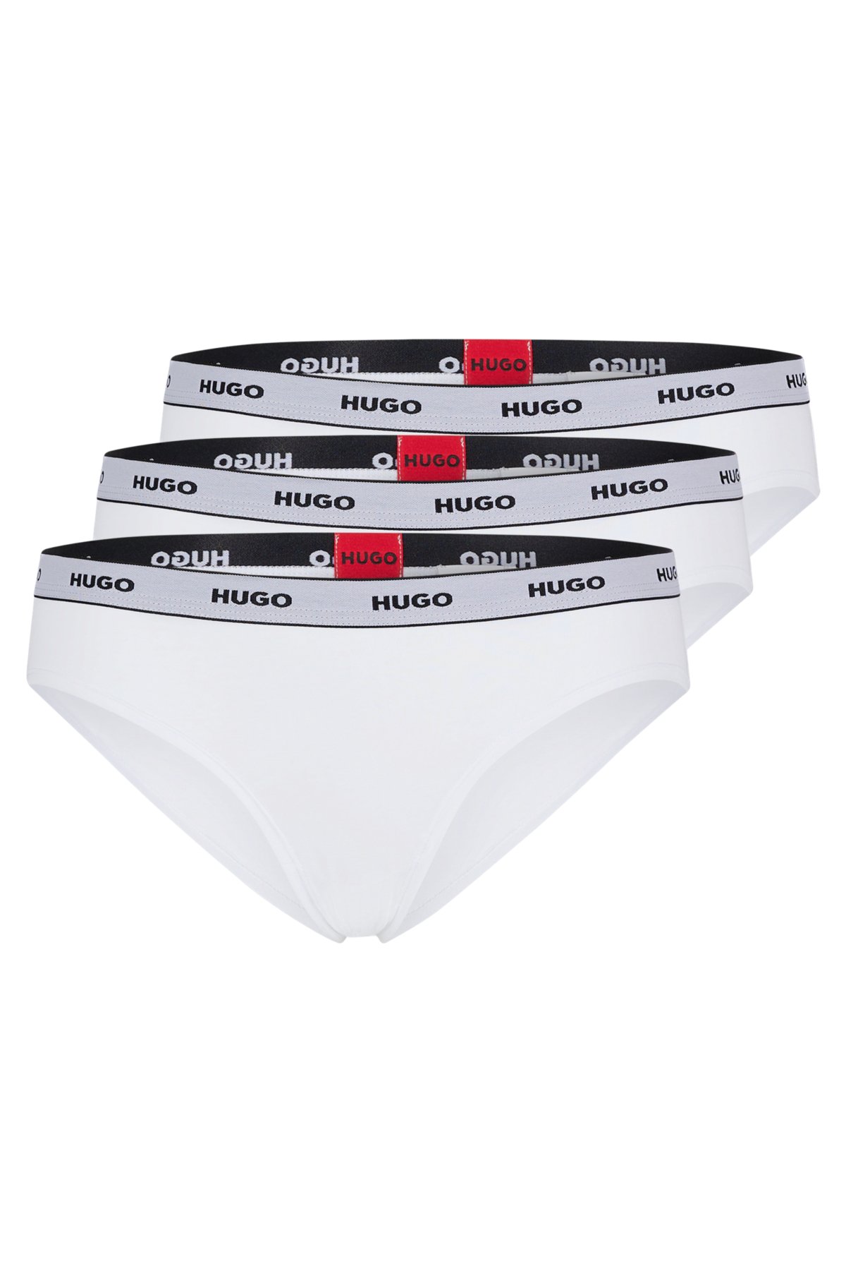 HUGO - Three-pack of stretch-cotton briefs with logo waistbands