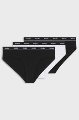 Stretch-cotton briefs with logo waistband, White / Black