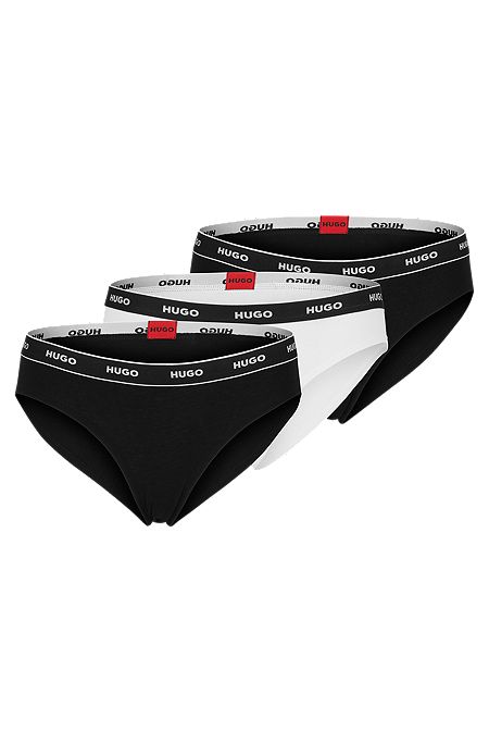 Three-pack of stretch-cotton briefs with logo waistbands, White / Black