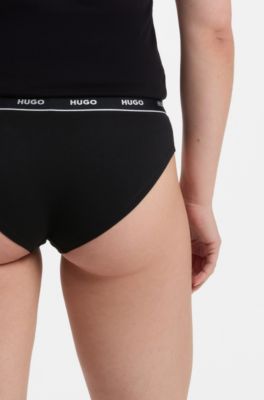Stretch-cotton briefs with logo waistband, White / Black