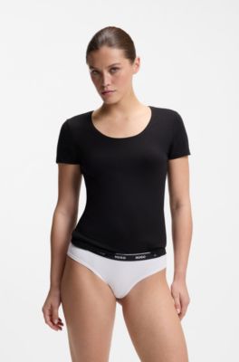 Stretch-cotton briefs with logo waistband, White / Black