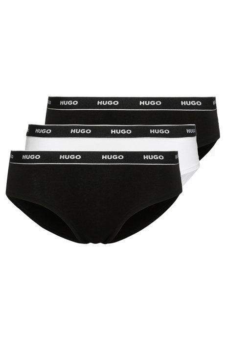 Three-pack of logo hipster briefs in stretch cotton, White / Black