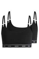 Two-pack of stretch-cotton bralettes with branded bands, Black