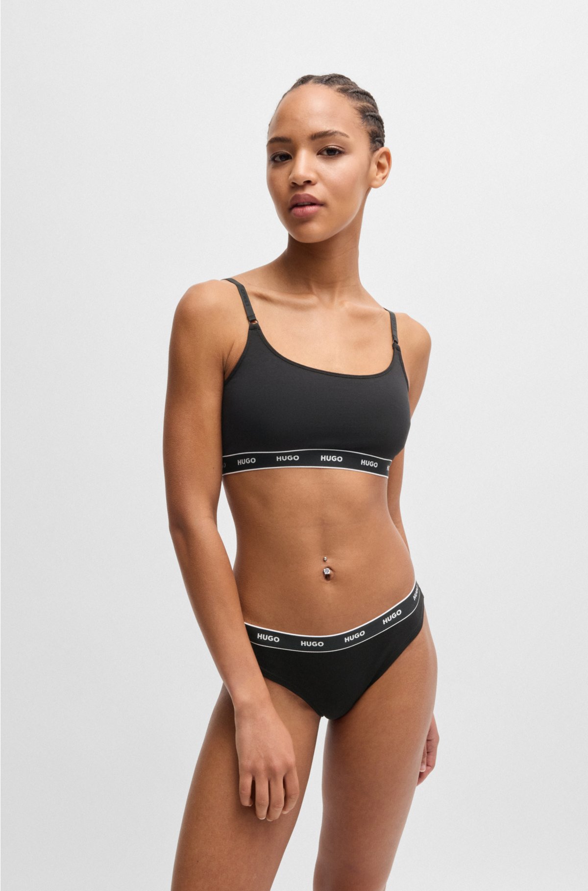 Two-pack of stretch-cotton bralettes with branded bands, Black