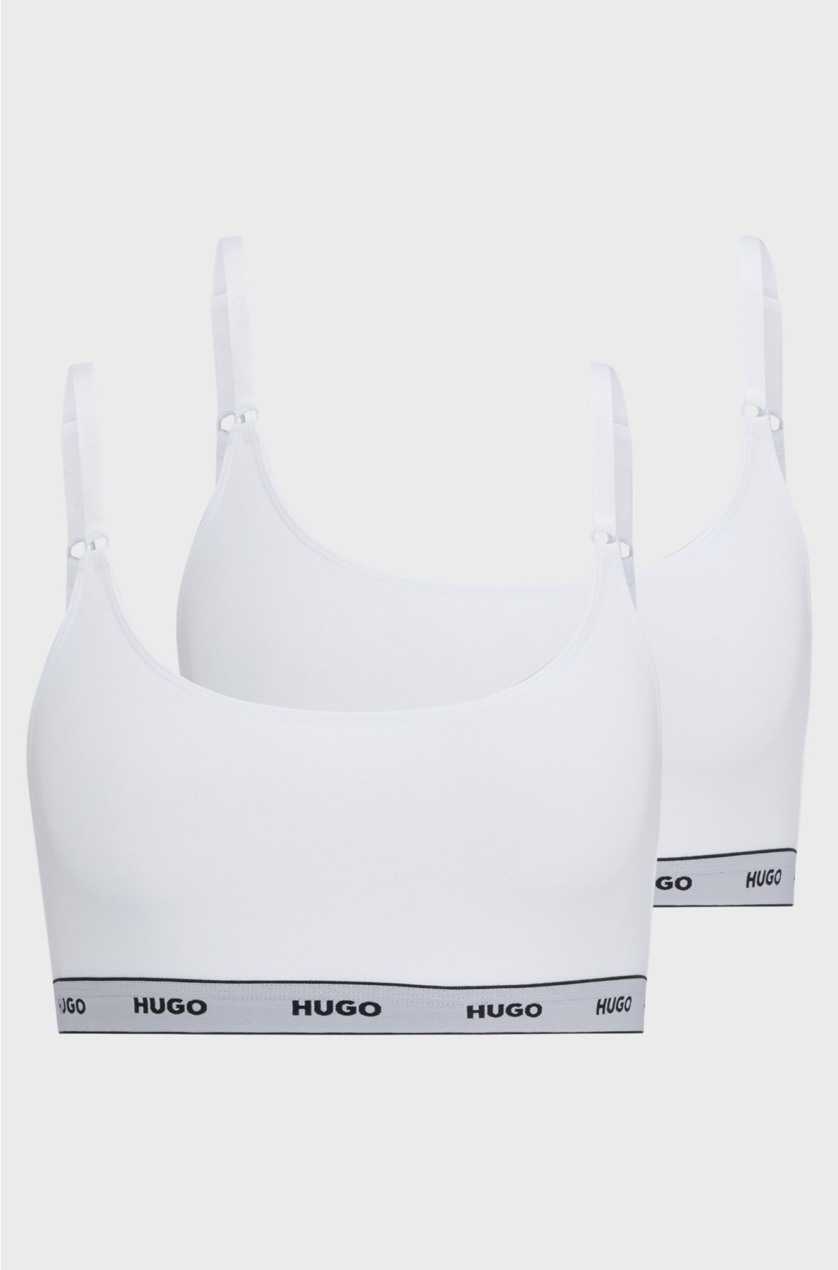 Two-pack of stretch-cotton bralettes with branded bands, White