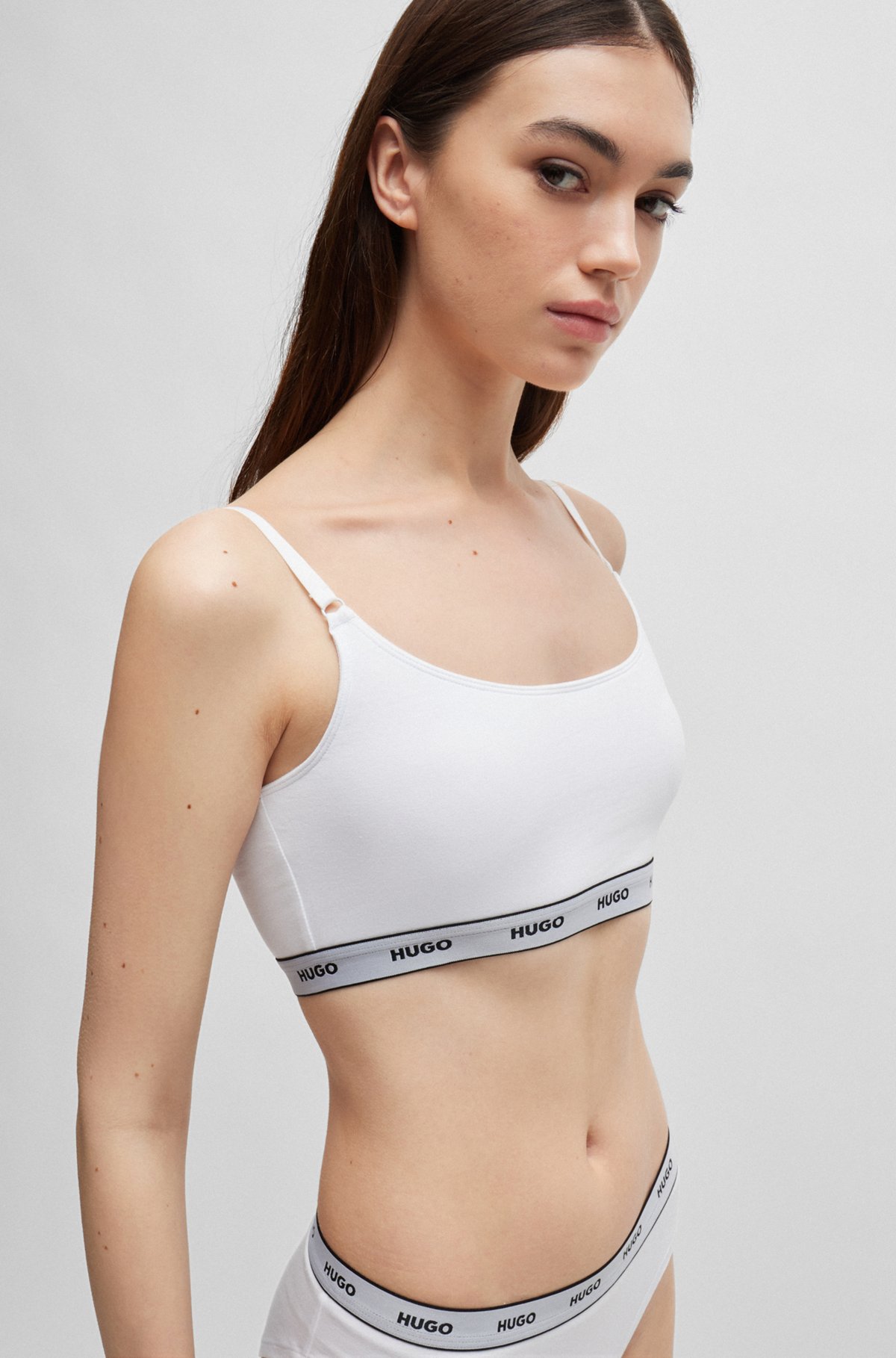 Two-pack of stretch-cotton bralettes with branded bands, White